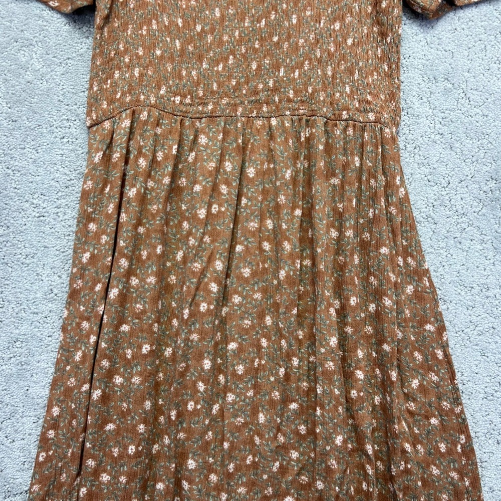 Heyson Dress Womens Small Brown Floral Smocked Flutter Sleeve Maxi Rayon - Picture 3 of 11